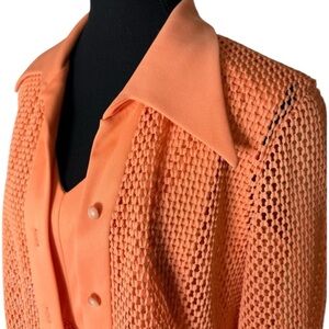 GINA RINALDI Vintage Peach 2pc Set Full Length Dress Perforated Button Top Large